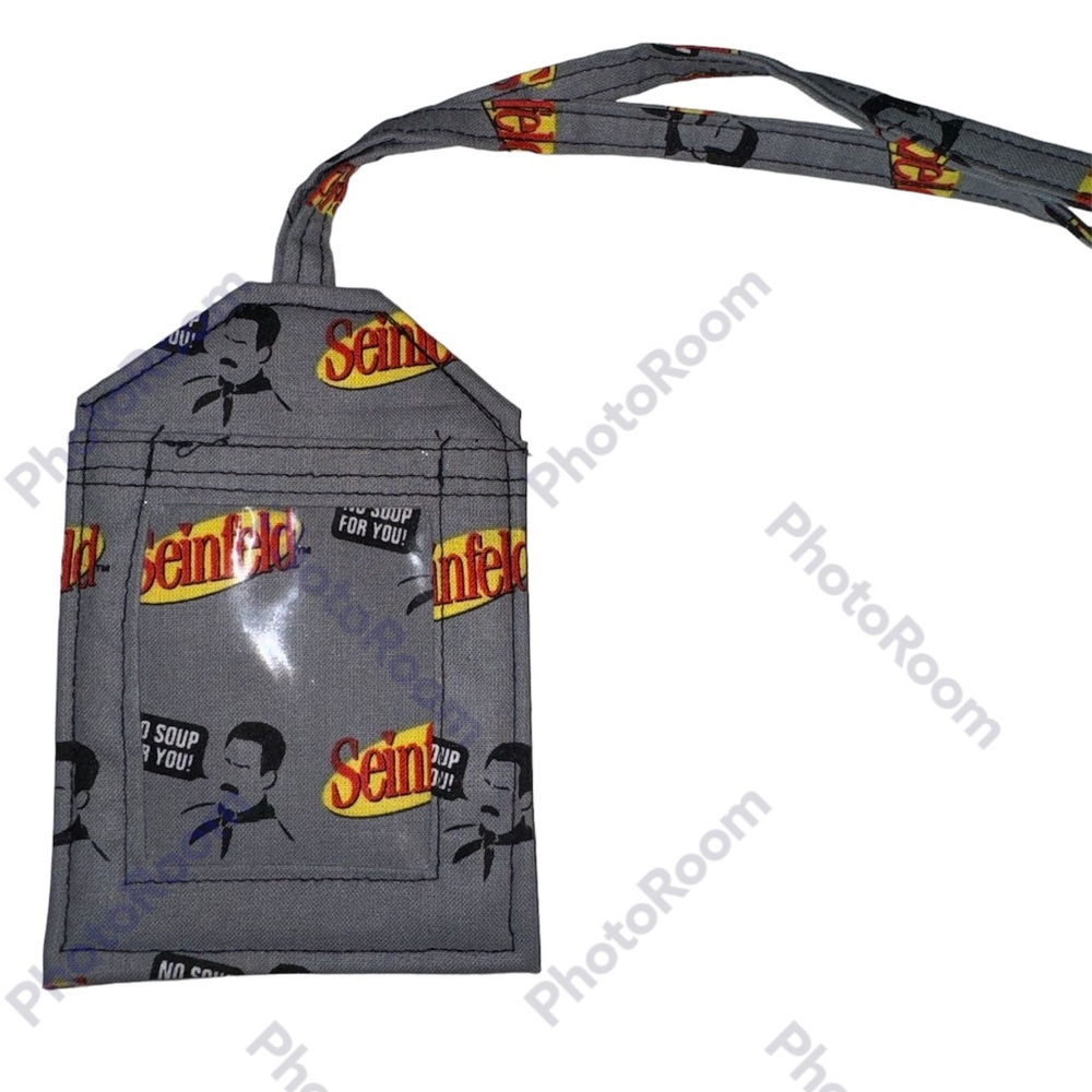 Seinfeld luggage tag No Soup 4 You grey cotton hand made USA motif great travel